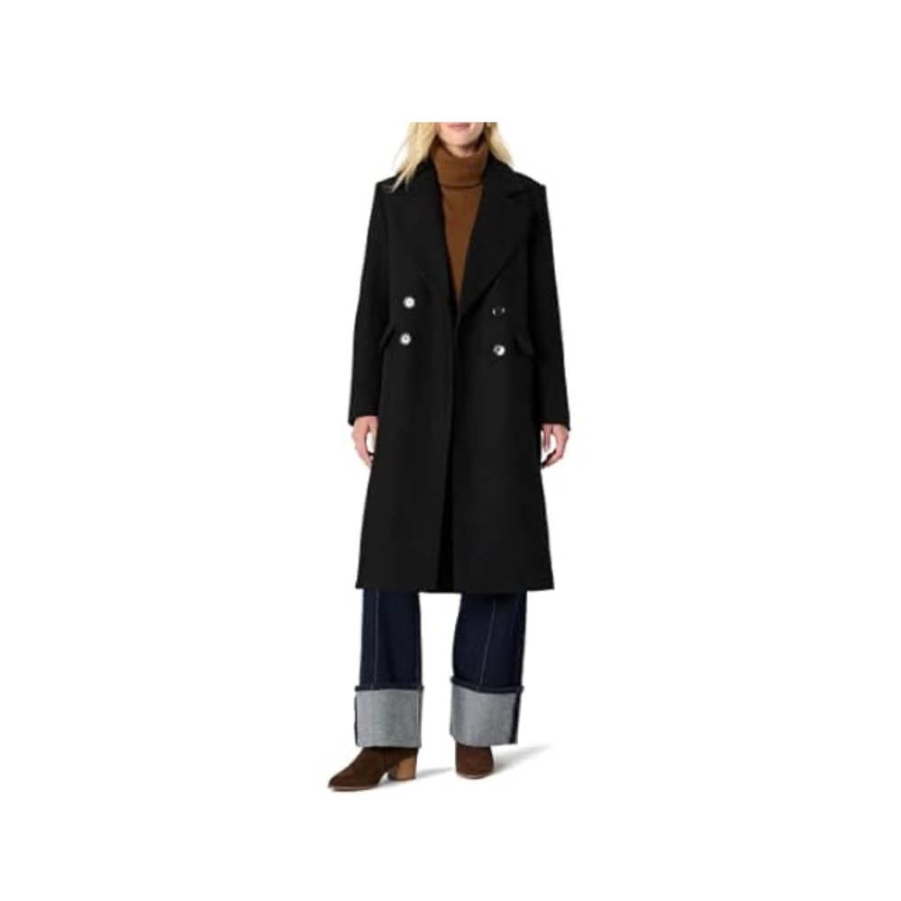 Amazon Essentials Women's Black‎ Wool Double Breasted Trench Coat